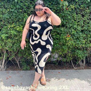 Cider Black & Cream Abstract Midi Dress 2XL